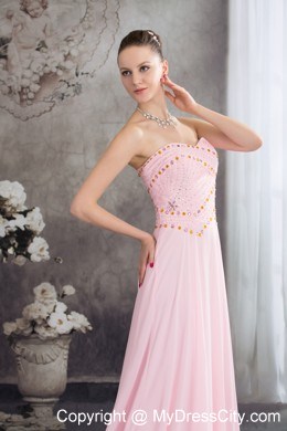 Back Out Court Train Beaded Chiffon Pink Sweetheart Prom Dress