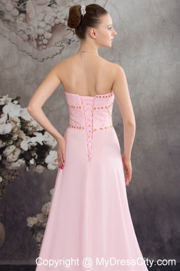 Back Out Court Train Beaded Chiffon Pink Sweetheart Prom Dress