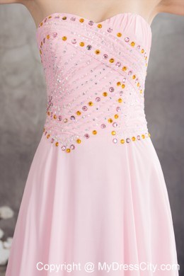 Back Out Court Train Beaded Chiffon Pink Sweetheart Prom Dress