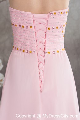 Back Out Court Train Beaded Chiffon Pink Sweetheart Prom Dress