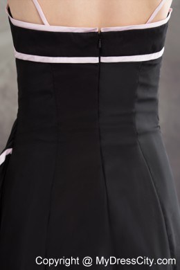 Spaghetti Straps Black Layered Chiffon Cool Back Prom Dress