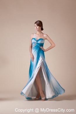 Gradually Changing Color One Shoulder Beaded Slit Dress for Prom