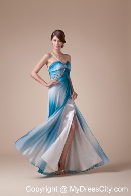 Gradually Changing Color One Shoulder Beaded Slit Dress for Prom