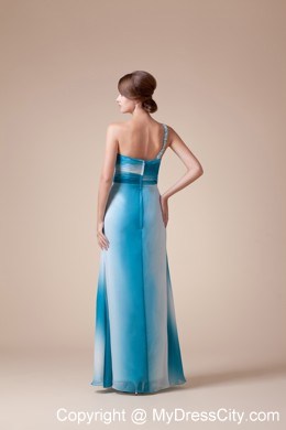 Gradually Changing Color One Shoulder Beaded Slit Dress for Prom