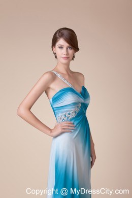 Gradually Changing Color One Shoulder Beaded Slit Dress for Prom