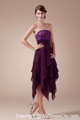 Appliques Beaded Strapless Prom Dress with Asymmetrical Hemline