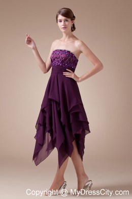 Appliques Beaded Strapless Prom Dress with Asymmetrical Hemline