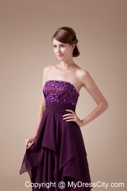 Appliques Beaded Strapless Prom Dress with Asymmetrical Hemline