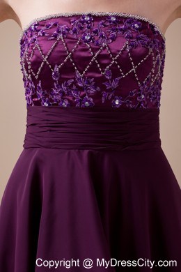 Appliques Beaded Strapless Prom Dress with Asymmetrical Hemline