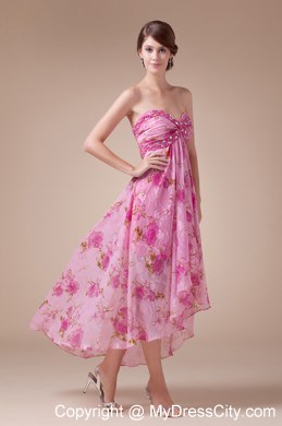 Printed fabric High Low Sweetheart beaded Prom Dress for Ladies