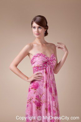 Printed fabric High Low Sweetheart beaded Prom Dress for Ladies