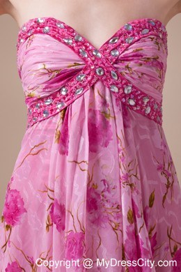 Printed fabric High Low Sweetheart beaded Prom Dress for Ladies