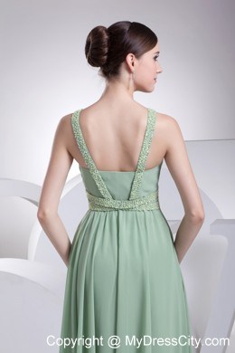 Apple Green V-neck Beading Brush Train Back Out Prom Dress