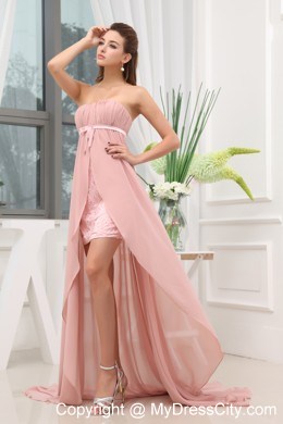 Sash Ruching High-low Strapless Brush Train Prom Dress for Ladies