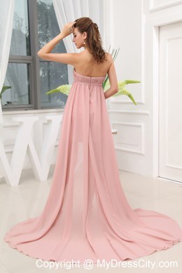 Sash Ruching High-low Strapless Brush Train Prom Dress for Ladies