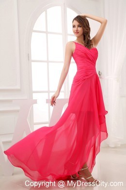 High-low One Shoulder Side Cut Out Chiffon Sweep Train Prom Dress