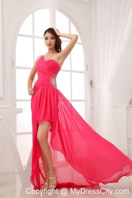 High-low One Shoulder Side Cut Out Chiffon Sweep Train Prom Dress