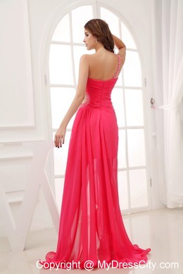 High-low One Shoulder Side Cut Out Chiffon Sweep Train Prom Dress