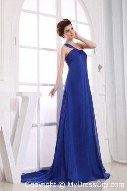 Chiffon One Shoulder Ruching Brush Train Cool Back Prom Dress