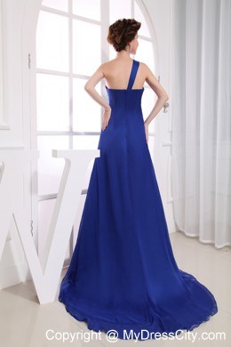 Chiffon One Shoulder Ruching Brush Train Cool Back Prom Dress