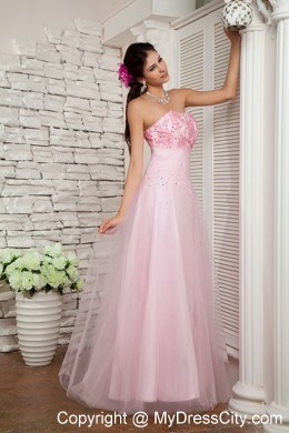 Strapless Beaded Cool Back Baby Pink Tulle Dress for Prom