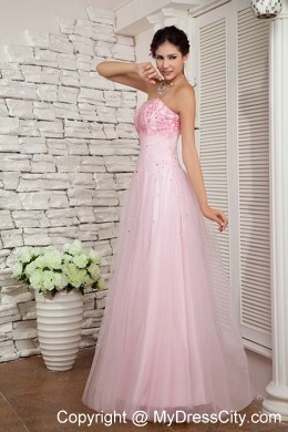 Strapless Beaded Cool Back Baby Pink Tulle Dress for Prom