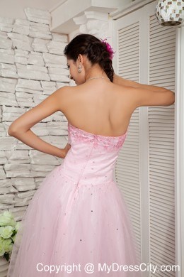 Strapless Beaded Cool Back Baby Pink Tulle Dress for Prom