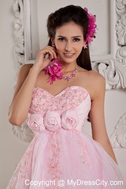 Hand Made Flowers Sweetheart Beaded Layers Prom Dress