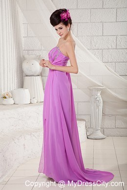 Lavender Strapless Cool Back Beaded Chiffon Prom Dress