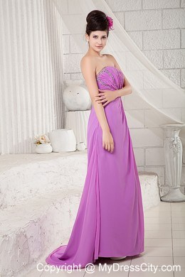 Lavender Strapless Cool Back Beaded Chiffon Prom Dress