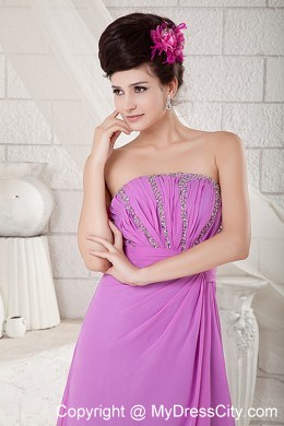 Lavender Strapless Cool Back Beaded Chiffon Prom Dress