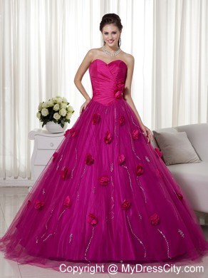 Fuchsia Sweetheart Tulle Sweet 15 Dress with Ruches in 2013