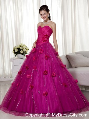 Fuchsia Sweetheart Tulle Sweet 15 Dress with Ruches in 2013