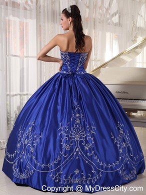 Blue Strapless Ball Gowns Embroidery Satin 2013 Dress for Quince