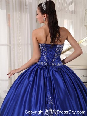 Blue Strapless Ball Gowns Embroidery Satin 2013 Dress for Quince