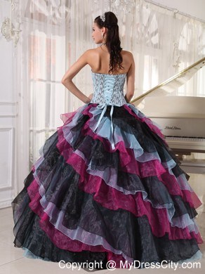 Multi-color Organza Ruffles Lace Decorate Bust Sweet 16 Dress