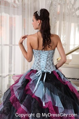 Multi-color Organza Ruffles Lace Decorate Bust Sweet 16 Dress