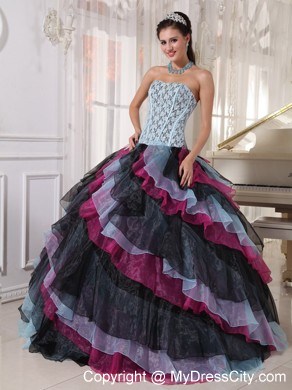 Multi-color Organza Ruffles Lace Decorate Bust Sweet 16 Dress