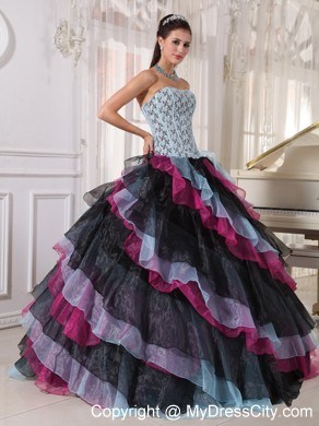 Multi-color Organza Ruffles Lace Decorate Bust Sweet 16 Dress