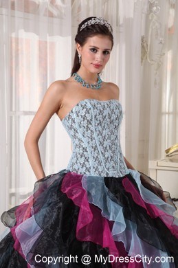 Multi-color Organza Ruffles Lace Decorate Bust Sweet 16 Dress