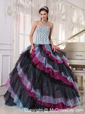 Multi-color Organza Ruffles Lace Decorate Bust Sweet 16 Dress