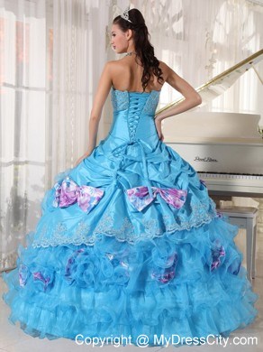 Aqua Organza and Taffeta Bow Ruffles Quinceanera Dress Online