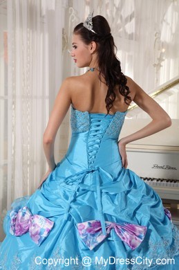 Aqua Organza and Taffeta Bow Ruffles Quinceanera Dress Online