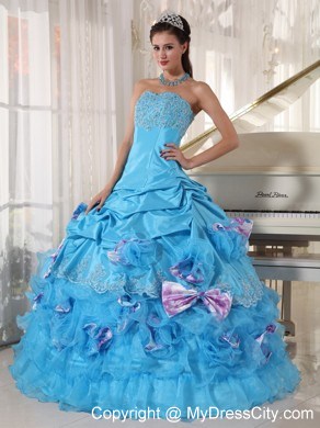 Aqua Organza and Taffeta Bow Ruffles Quinceanera Dress Online