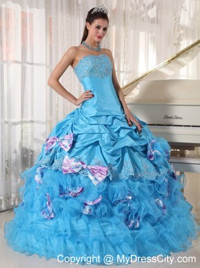 Aqua Organza and Taffeta Bow Ruffles Quinceanera Dress Online