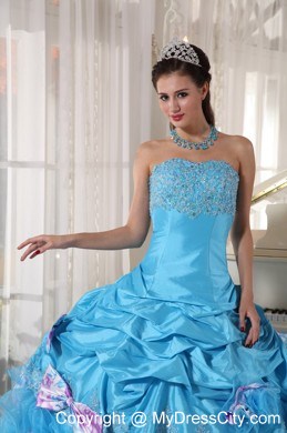 Aqua Organza and Taffeta Bow Ruffles Quinceanera Dress Online