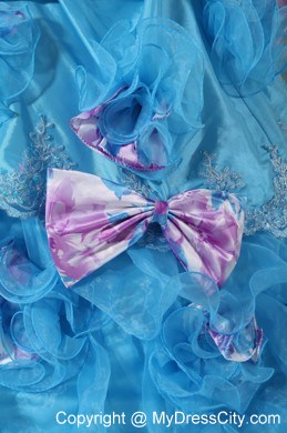 Aqua Organza and Taffeta Bow Ruffles Quinceanera Dress Online