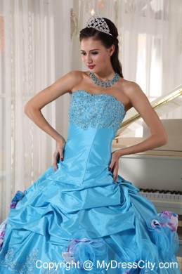 Aqua Organza and Taffeta Bow Ruffles Quinceanera Dress Online