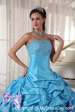 Aqua Organza and Taffeta Bow Ruffles Quinceanera Dress Online