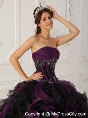 2013 Purple and Black Organza Ruffles Dress For Sweet 15 Dress